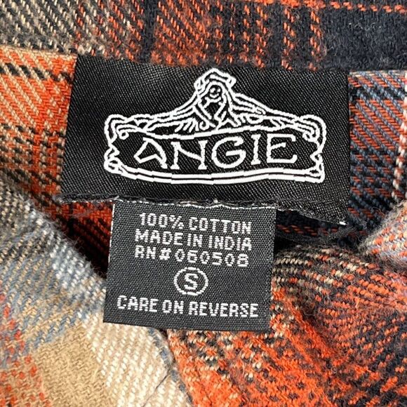 Angie Women's Flannel Top Size Small Plaid Buttoned Cropped Shacket blue orange - Picture 10 of 12